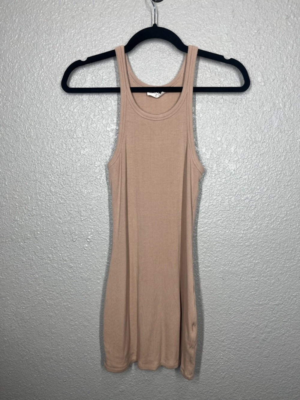 LNA Alissar Tan Biege Racerback Mini Dress Fine Ribbed Size Small Bodycon Fitted - Picture 2 of 5
